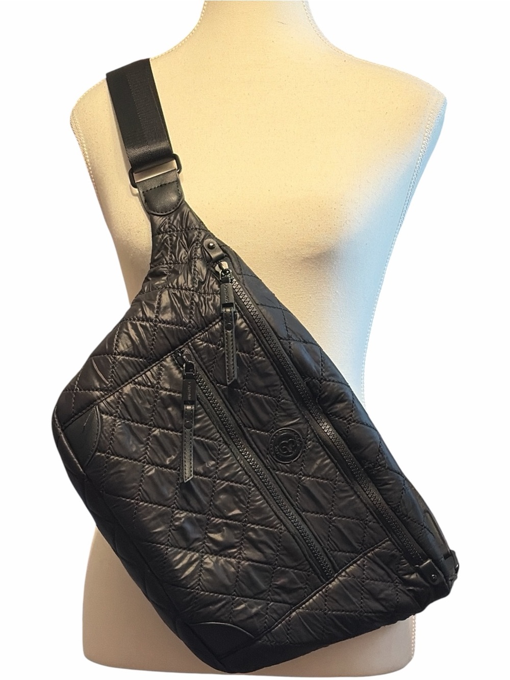 Joan & David Black Quilted Crossbody Sling Bag